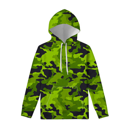 Lime Green Camouflage Print Pullover Hoodie