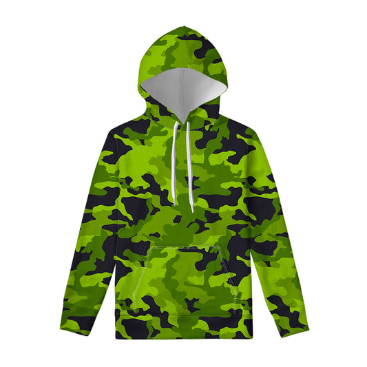 Lime Green Camouflage Print Pullover Hoodie