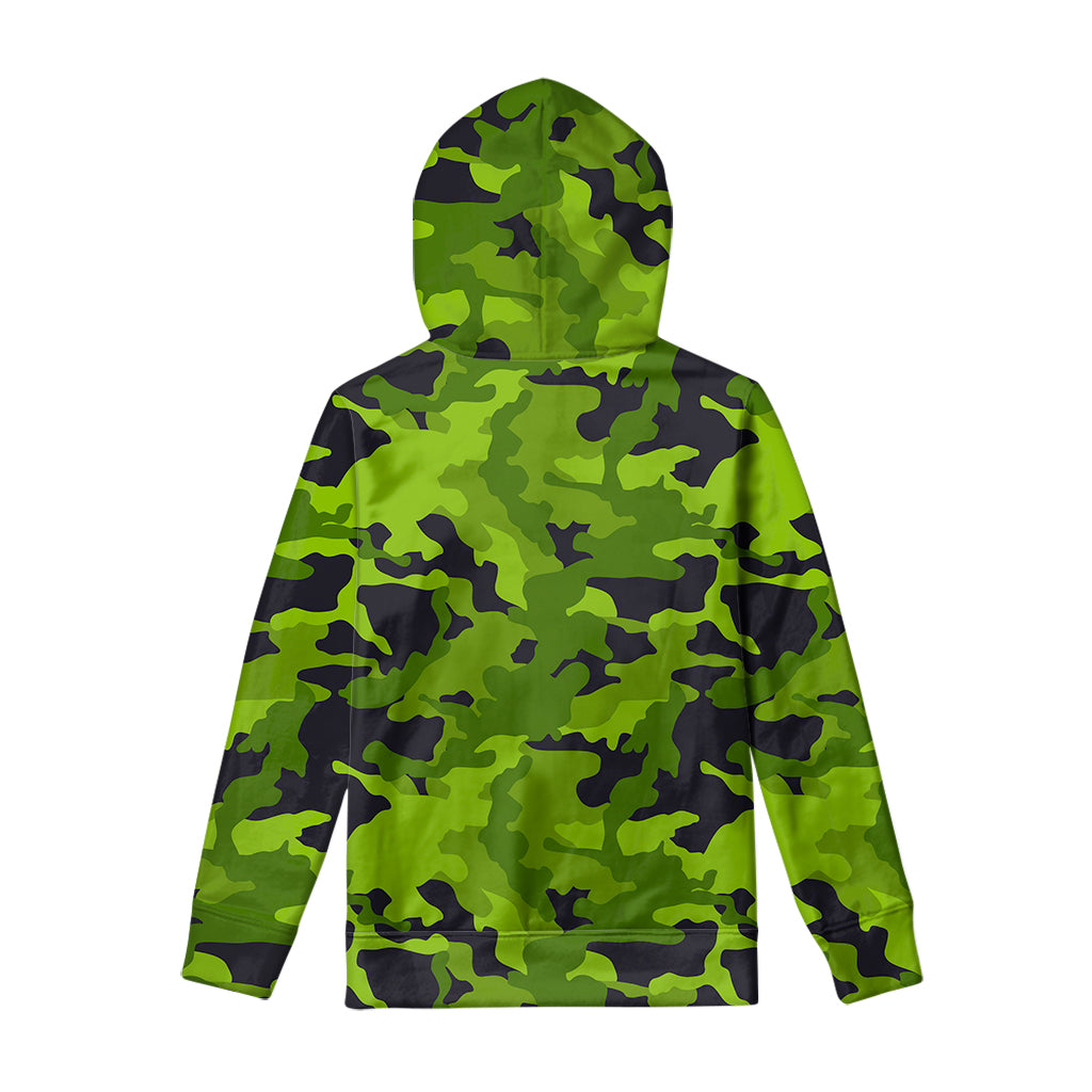 Lime Green Camouflage Print Pullover Hoodie
