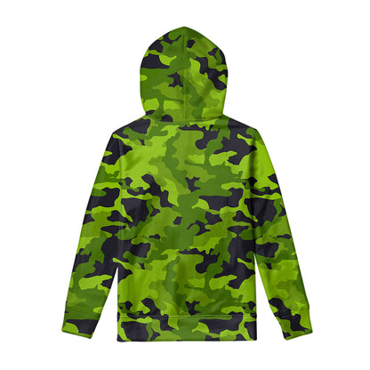 Lime Green Camouflage Print Pullover Hoodie