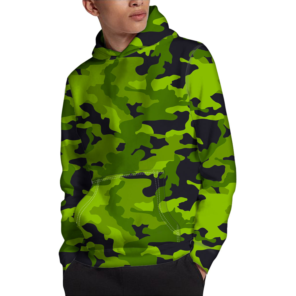 Lime Green Camouflage Print Pullover Hoodie