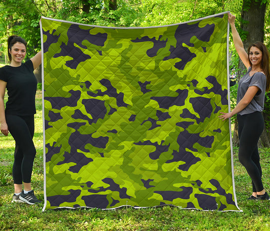 Lime Green Camouflage Print Quilt