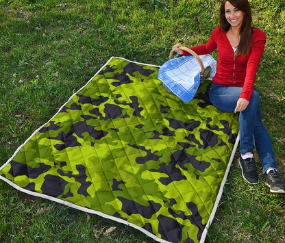 Lime Green Camouflage Print Quilt