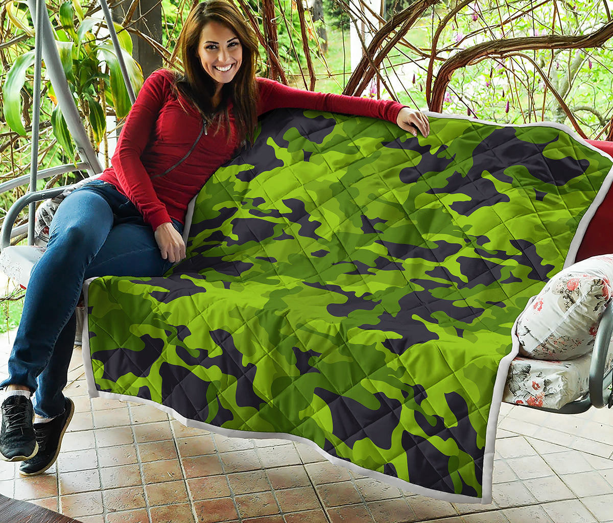 Lime Green Camouflage Print Quilt