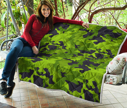 Lime Green Camouflage Print Quilt