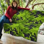 Lime Green Camouflage Print Quilt
