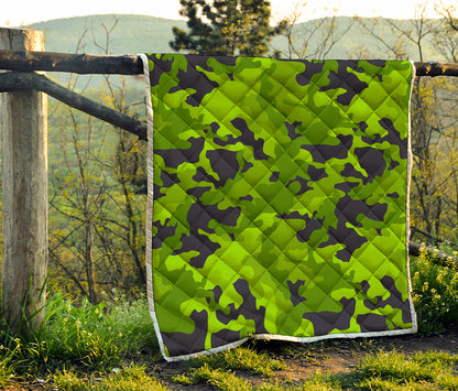 Lime Green Camouflage Print Quilt