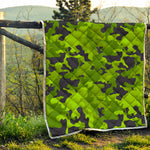 Lime Green Camouflage Print Quilt