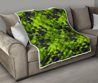 Lime Green Camouflage Print Quilt