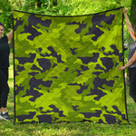 Lime Green Camouflage Print Quilt