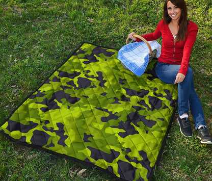 Lime Green Camouflage Print Quilt