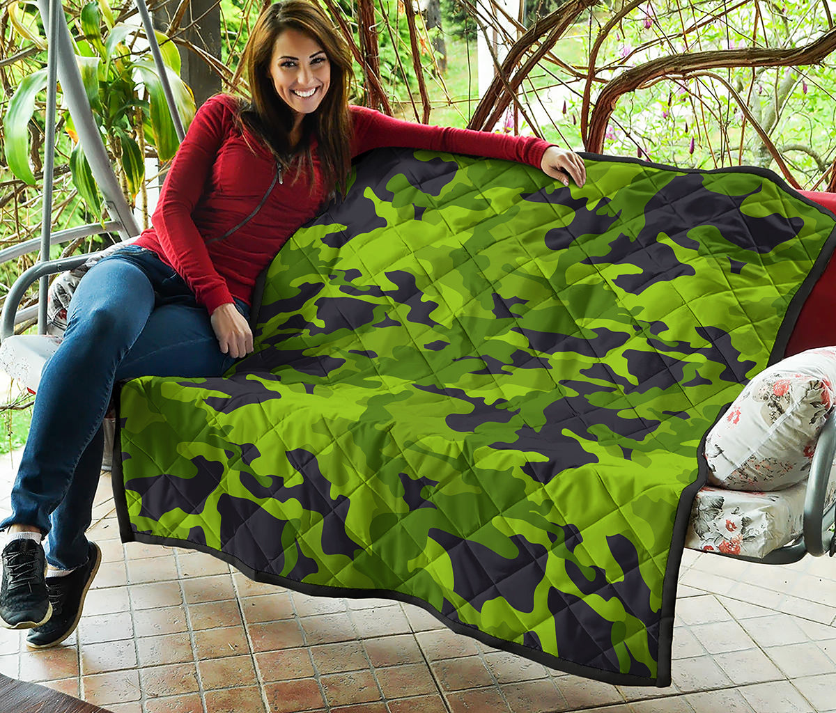 Lime Green Camouflage Print Quilt