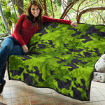 Lime Green Camouflage Print Quilt