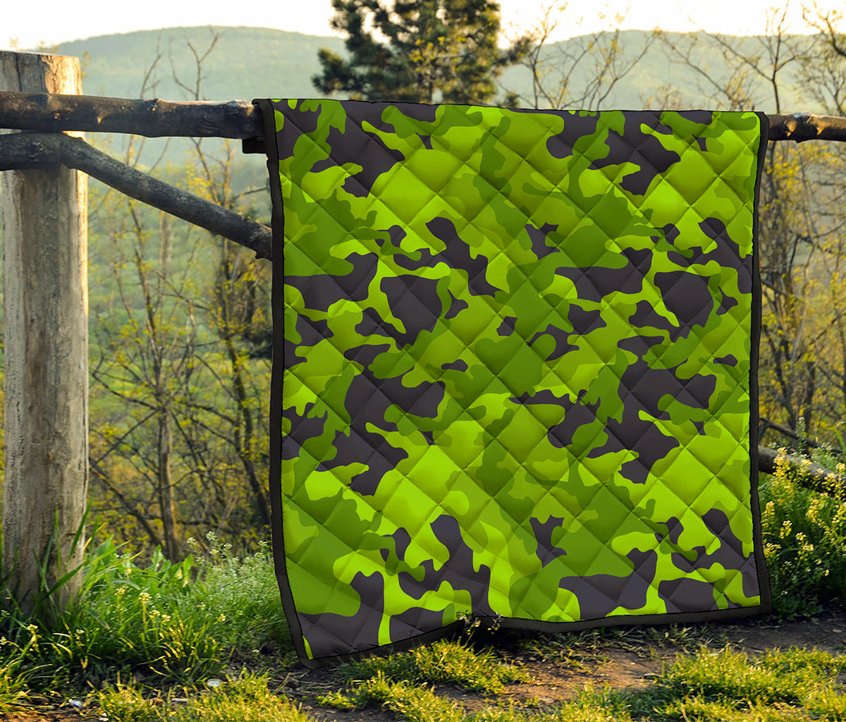 Lime Green Camouflage Print Quilt