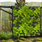 Lime Green Camouflage Print Quilt