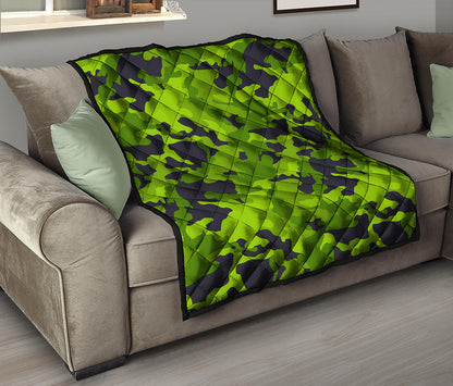 Lime Green Camouflage Print Quilt