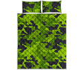 Lime Green Camouflage Print Quilt Bed Set