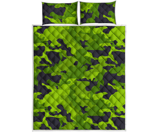 Lime Green Camouflage Print Quilt Bed Set