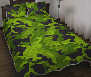 Lime Green Camouflage Print Quilt Bed Set