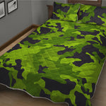 Lime Green Camouflage Print Quilt Bed Set
