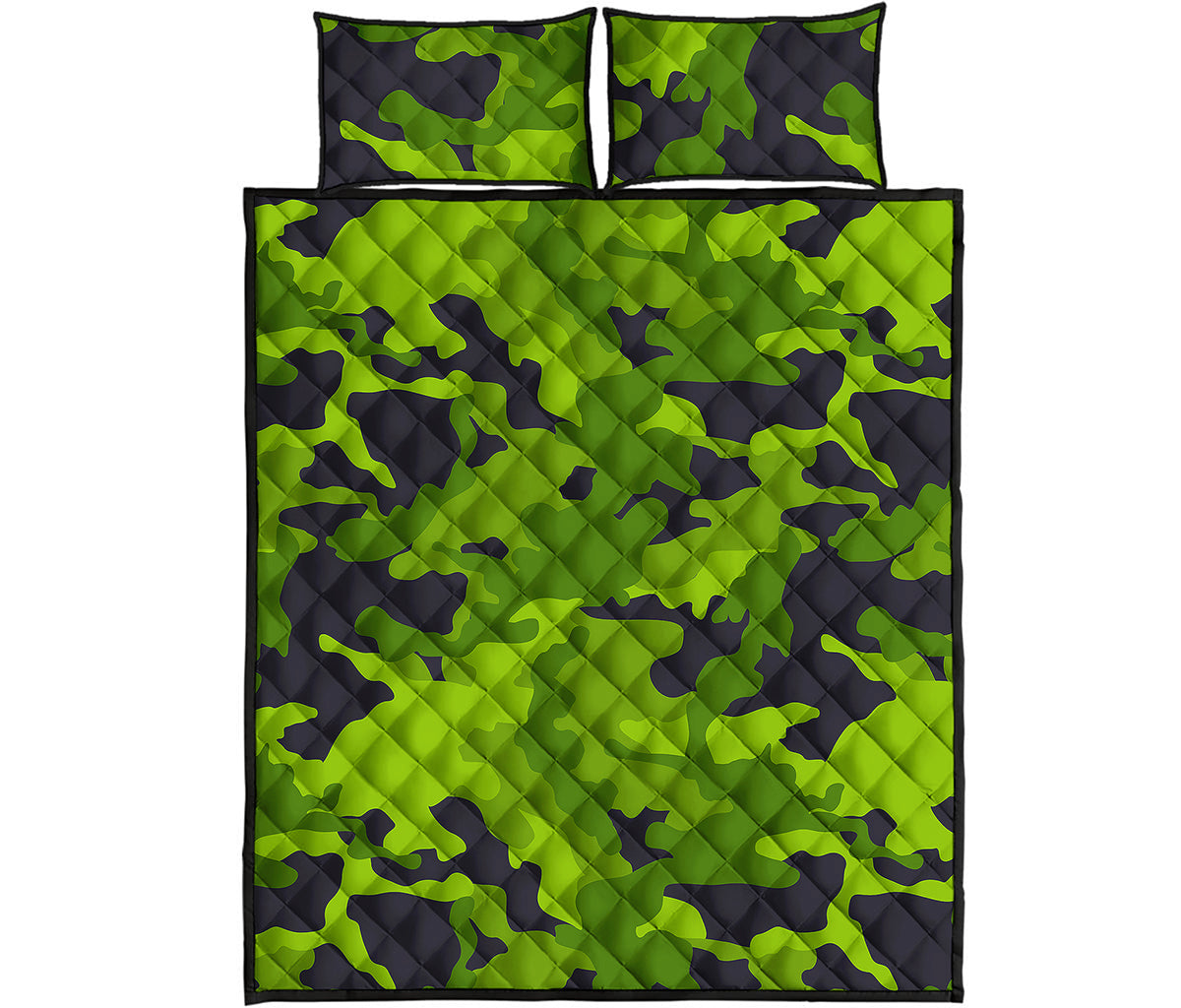 Lime Green Camouflage Print Quilt Bed Set
