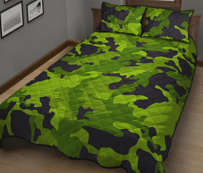 Lime Green Camouflage Print Quilt Bed Set