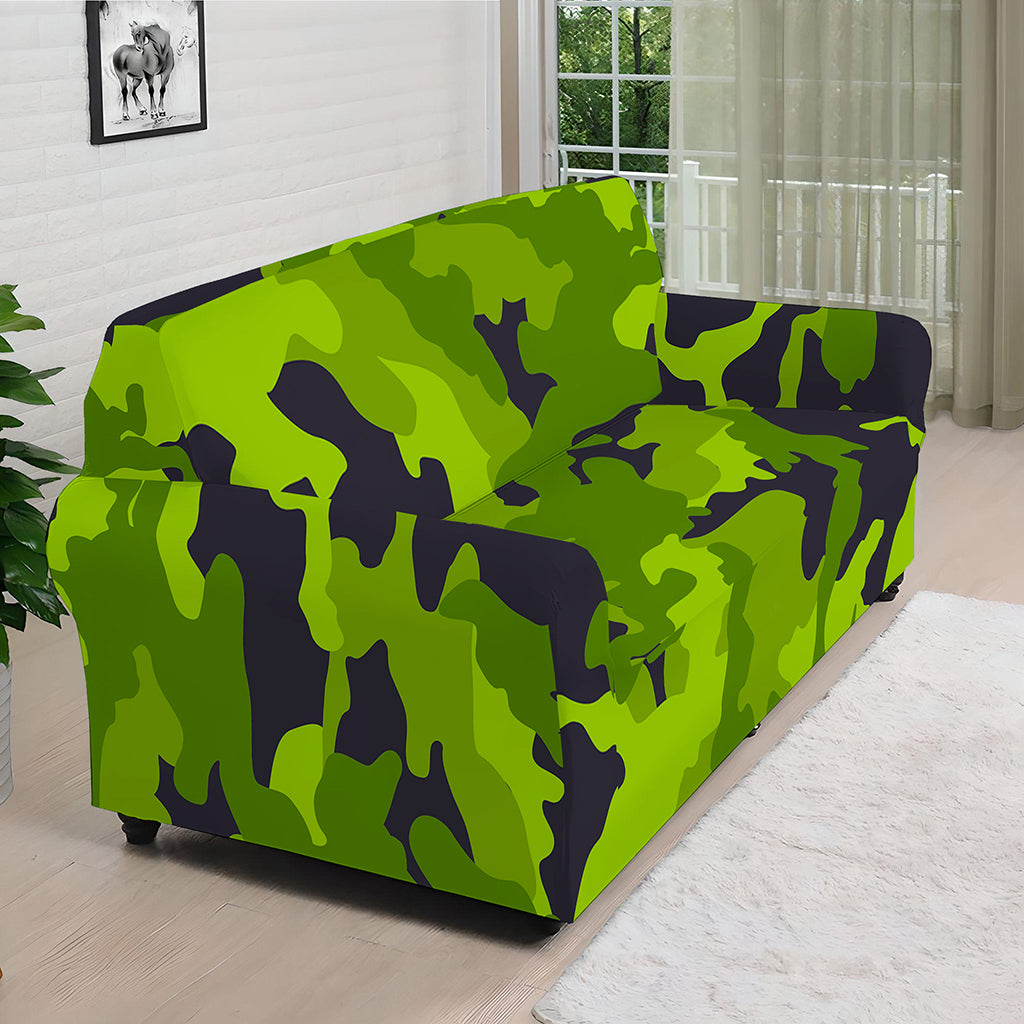 Lime Green Camouflage Print Sofa Cover