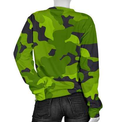 Lime Green Camouflage Print Women's Crewneck Sweatshirt GearFrost