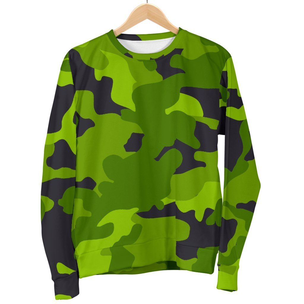 Lime Green Camouflage Print Women's Crewneck Sweatshirt GearFrost