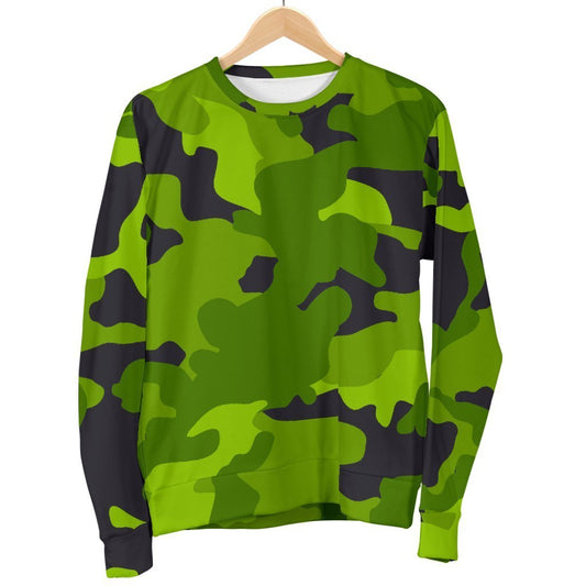 Lime Green Camouflage Print Women's Crewneck Sweatshirt GearFrost