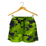 Lime Green Camouflage Print Women's Shorts