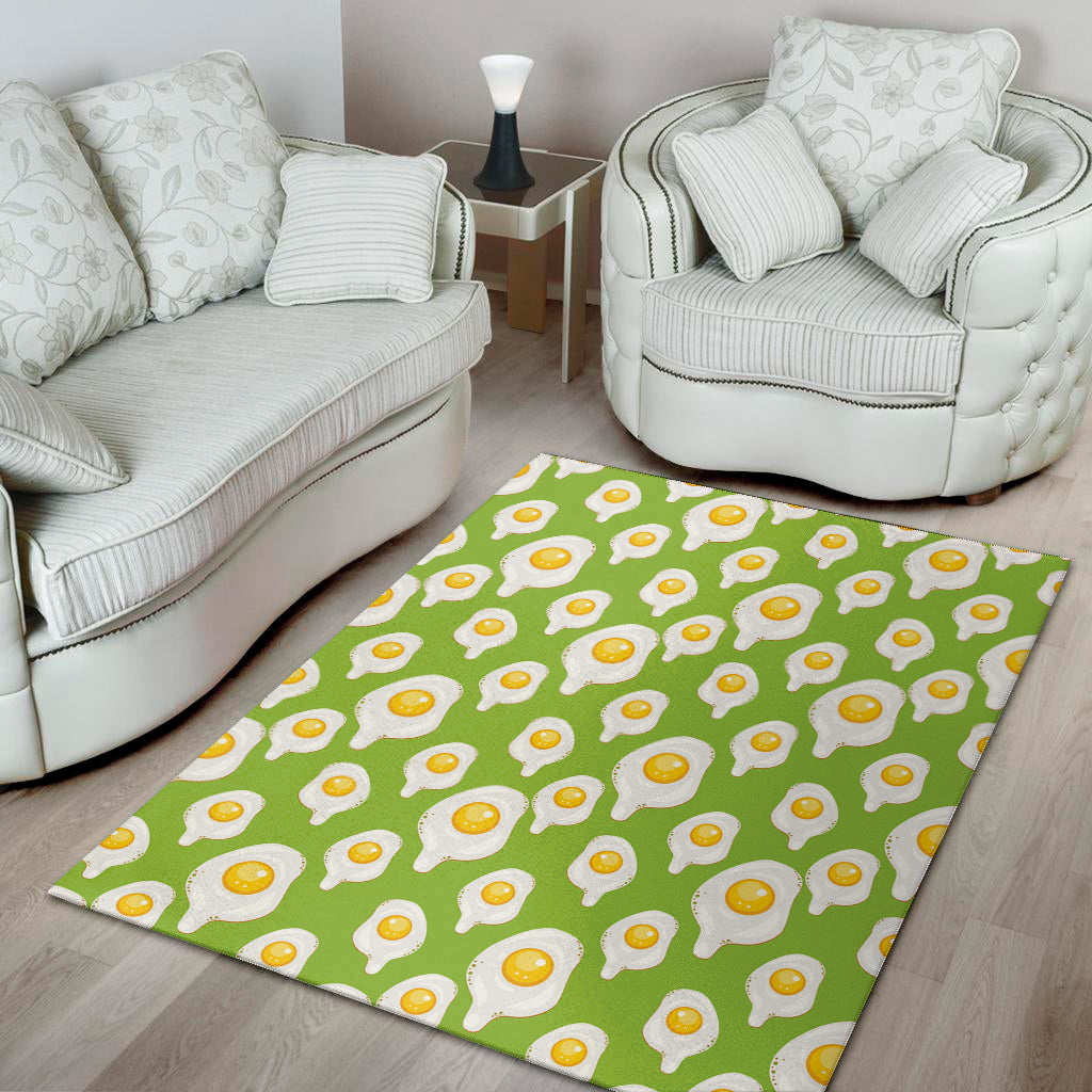 Lime Green Fried Eggs Pattern Print Area Rug