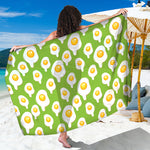 Lime Green Fried Eggs Pattern Print Beach Sarong Wrap