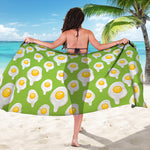 Lime Green Fried Eggs Pattern Print Beach Sarong Wrap