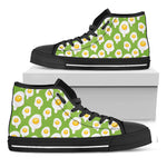 Lime Green Fried Eggs Pattern Print Black High Top Shoes