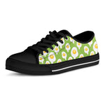 Lime Green Fried Eggs Pattern Print Black Low Top Shoes