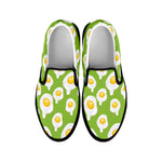 Lime Green Fried Eggs Pattern Print Black Slip On Shoes