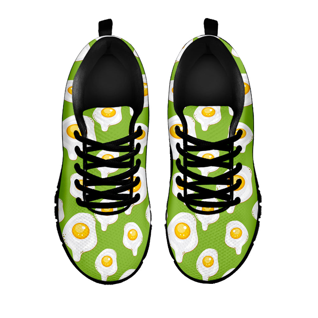 Lime Green Fried Eggs Pattern Print Black Sneakers