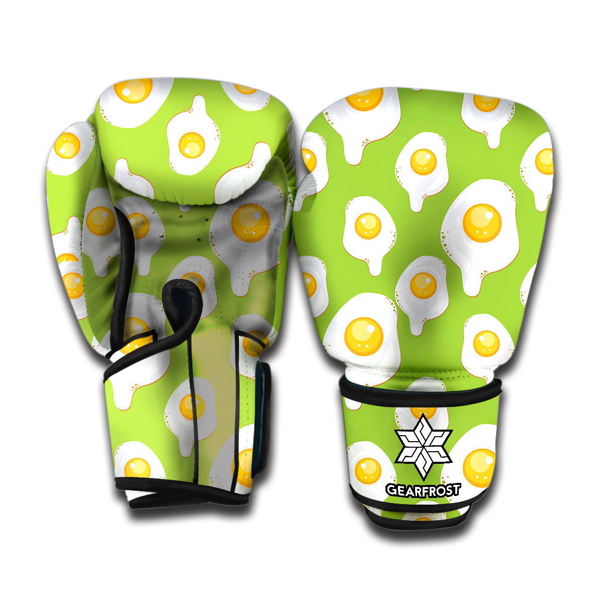 Lime Green Fried Eggs Pattern Print Boxing Gloves