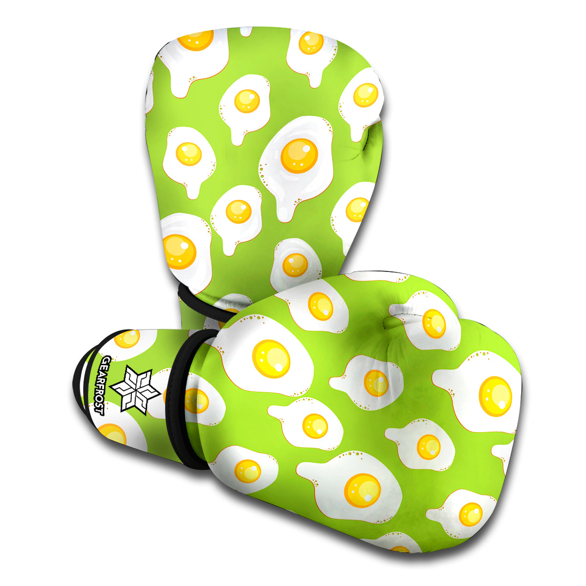 Lime Green Fried Eggs Pattern Print Boxing Gloves