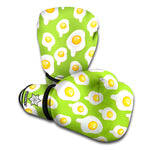 Lime Green Fried Eggs Pattern Print Boxing Gloves
