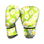Lime Green Fried Eggs Pattern Print Boxing Gloves