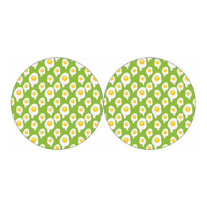 Lime Green Fried Eggs Pattern Print Car Coasters