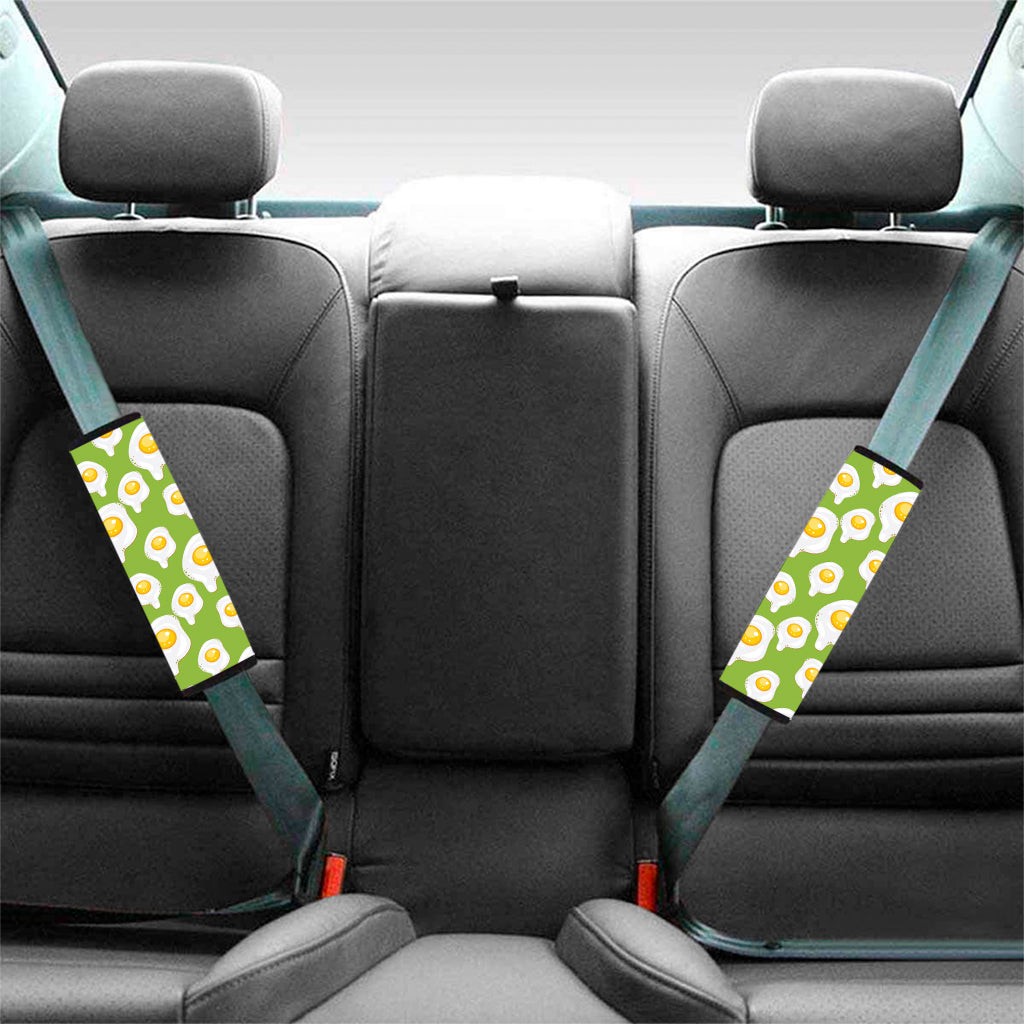 Lime Green Fried Eggs Pattern Print Car Seat Belt Covers