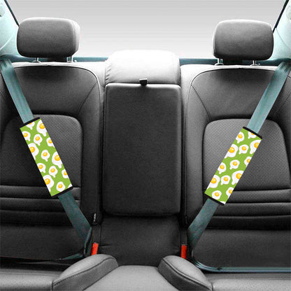 Lime Green Fried Eggs Pattern Print Car Seat Belt Covers