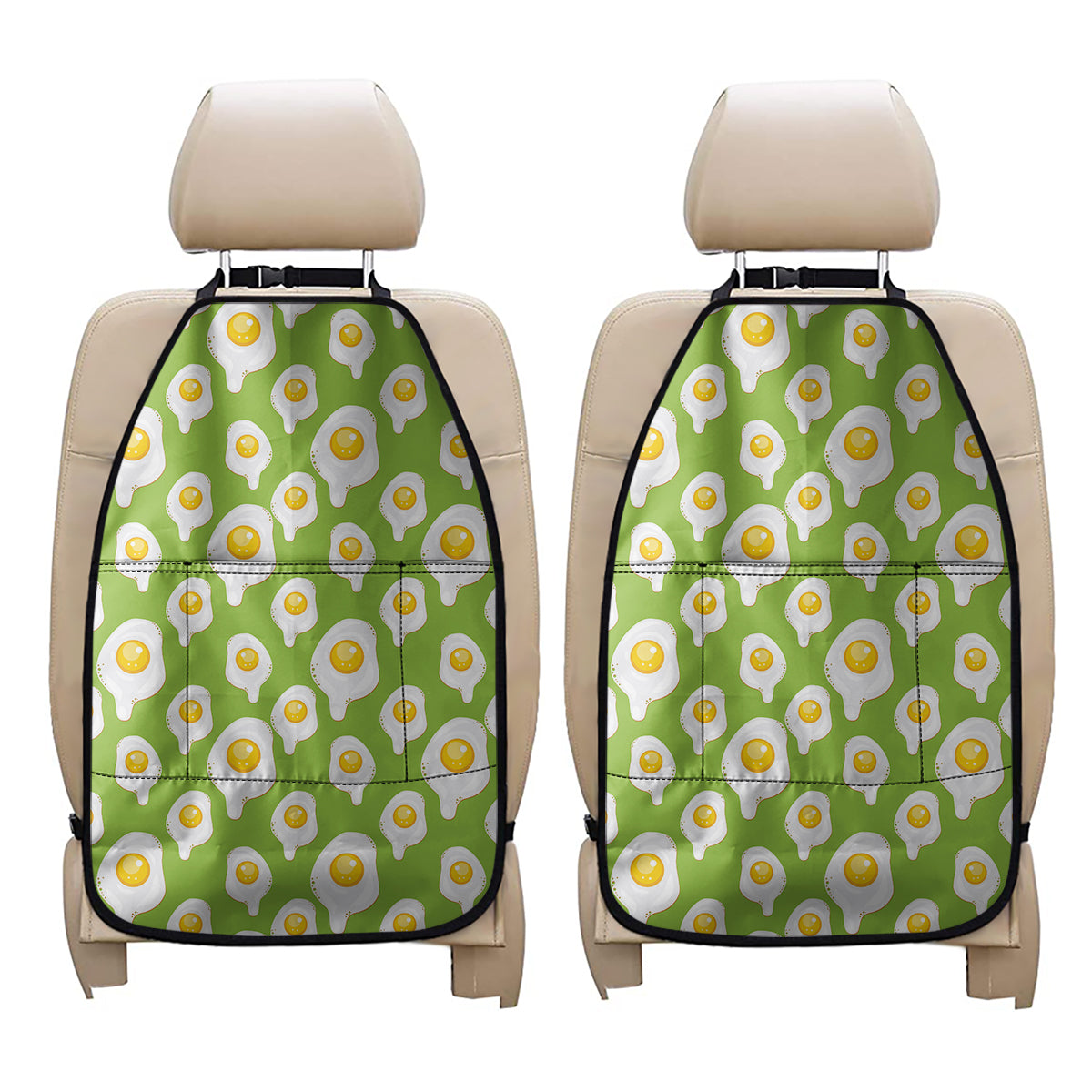Lime Green Fried Eggs Pattern Print Car Seat Organizers