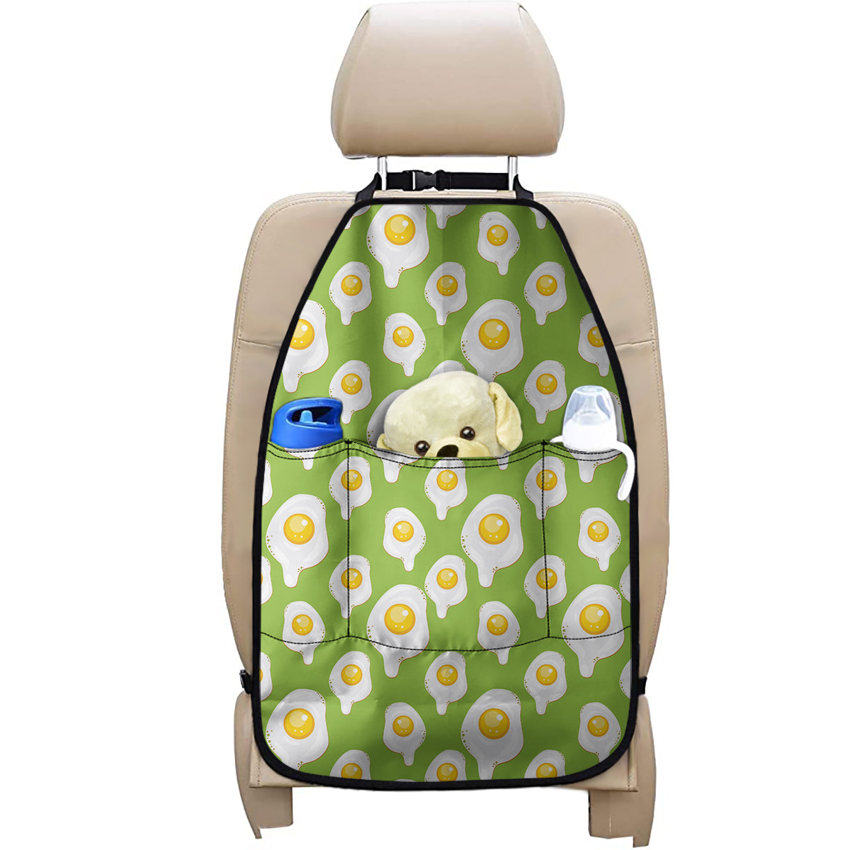 Lime Green Fried Eggs Pattern Print Car Seat Organizers