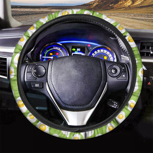 Lime Green Fried Eggs Pattern Print Car Steering Wheel Cover