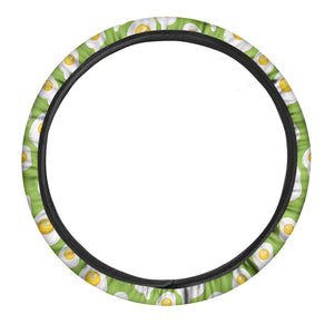 Lime Green Fried Eggs Pattern Print Car Steering Wheel Cover