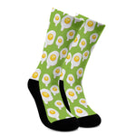 Lime Green Fried Eggs Pattern Print Crew Socks